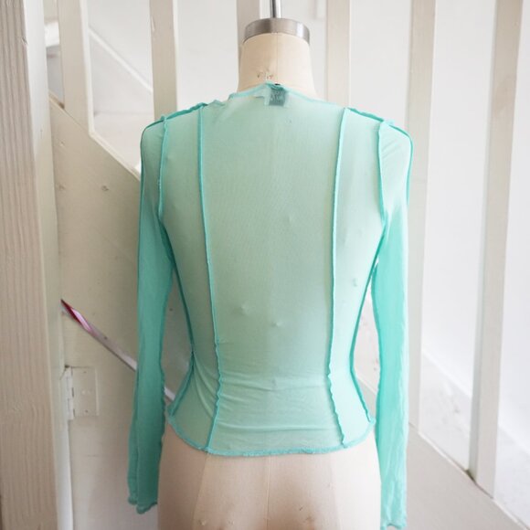 Princess Polly Tie-Front Mesh Long Sleeve Top • Size US 0 - Picture 2 of 3